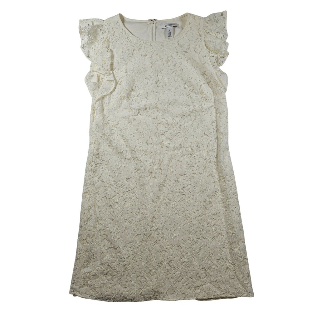 White House Black Market Lace Flutter Sleeve Dress Ivory Sheath Size 10